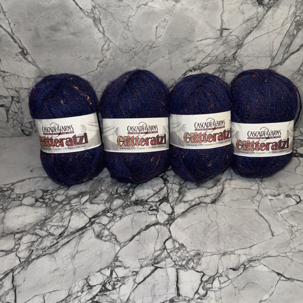 Cascade Yarns Glitteratzi Navy Blue Yarn Acrylic Poly Nylon Wool Lot NEW